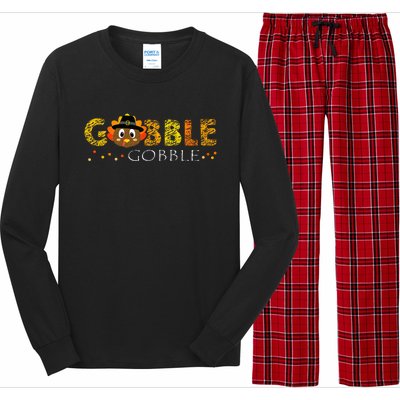 Cute Gobble Gobble Turkey Pilgrim Little Thanksgiving Long Sleeve Pajama Set