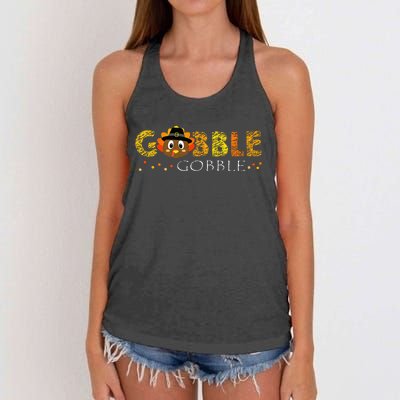 Cute Gobble Gobble Turkey Pilgrim Little Thanksgiving Women's Knotted Racerback Tank