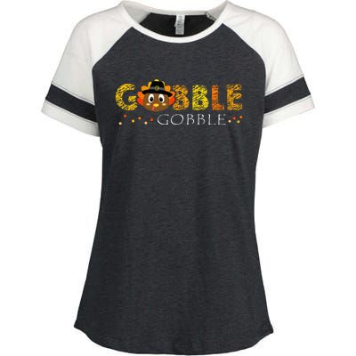 Cute Gobble Gobble Turkey Pilgrim Little Thanksgiving Enza Ladies Jersey Colorblock Tee