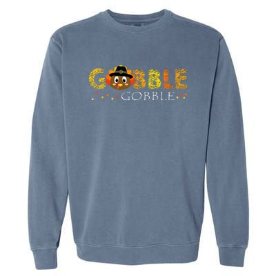 Cute Gobble Gobble Turkey Pilgrim Little Thanksgiving Garment-Dyed Sweatshirt