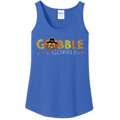 Cute Gobble Gobble Turkey Pilgrim Little Thanksgiving Ladies Essential Tank