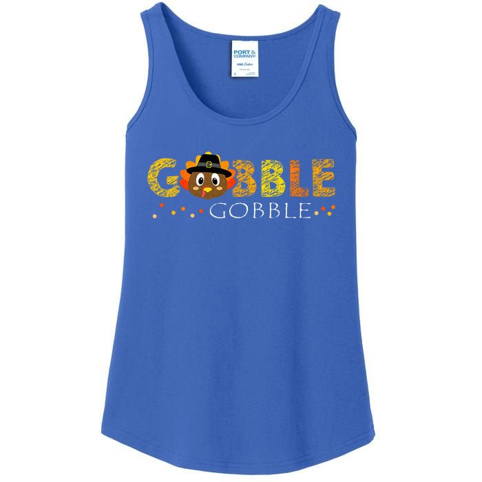 Cute Gobble Gobble Turkey Pilgrim Little Thanksgiving Ladies Essential Tank