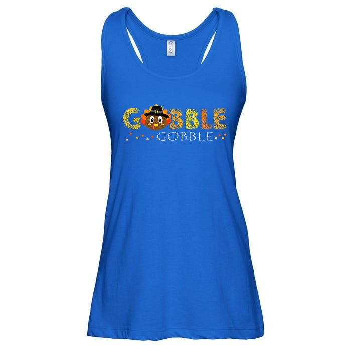 Cute Gobble Gobble Turkey Pilgrim Little Thanksgiving Ladies Essential Flowy Tank