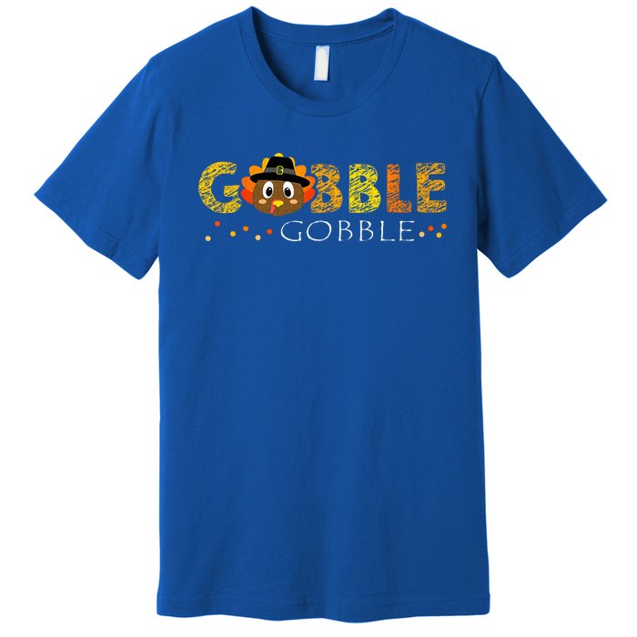 Cute Gobble Gobble Turkey Pilgrim Little Thanksgiving Premium T-Shirt