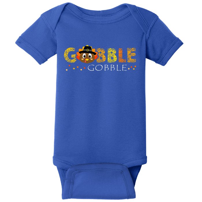 Cute Gobble Gobble Turkey Pilgrim Little Thanksgiving Baby Bodysuit