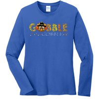 Cute Gobble Gobble Turkey Pilgrim Little Thanksgiving Ladies Long Sleeve Shirt