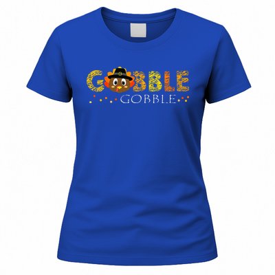 Cute Gobble Gobble Turkey Pilgrim Little Thanksgiving Women's T-Shirt