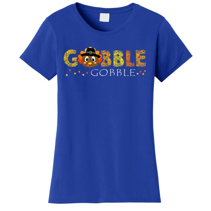 Cute Gobble Gobble Turkey Pilgrim Little Thanksgiving Women's T-Shirt