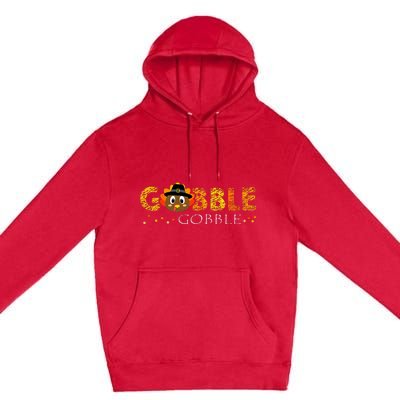 Cute Gobble Gobble Turkey Pilgrim Little Thanksgiving Premium Pullover Hoodie