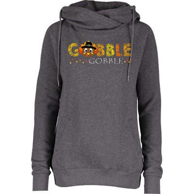 Cute Gobble Gobble Turkey Pilgrim Little Thanksgiving Womens Funnel Neck Pullover Hood