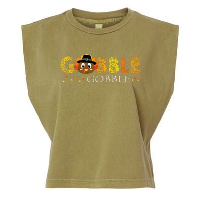 Cute Gobble Gobble Turkey Pilgrim Little Thanksgiving Garment-Dyed Women's Muscle Tee