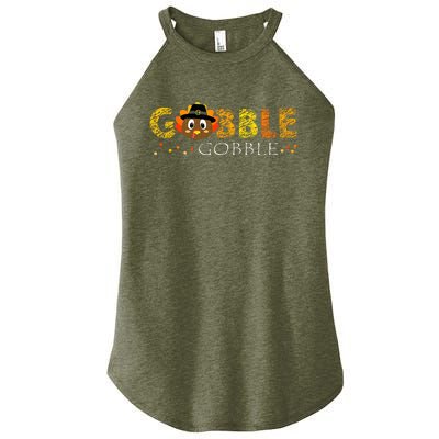 Cute Gobble Gobble Turkey Pilgrim Little Thanksgiving Women's Perfect Tri Rocker Tank