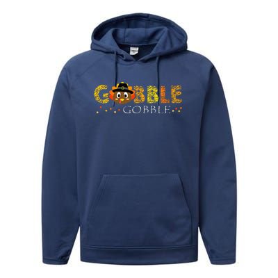 Cute Gobble Gobble Turkey Pilgrim Little Thanksgiving Performance Fleece Hoodie