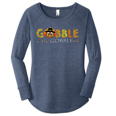 Cute Gobble Gobble Turkey Pilgrim Little Thanksgiving Women's Perfect Tri Tunic Long Sleeve Shirt