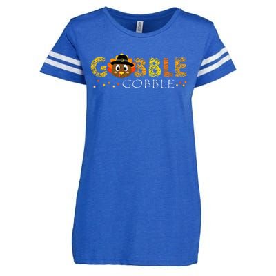 Cute Gobble Gobble Turkey Pilgrim Little Thanksgiving Enza Ladies Jersey Football T-Shirt