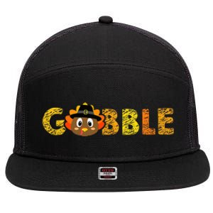 Cute Gobble Gobble Turkey Pilgrim Little Thanksgiving 7 Panel Mesh Trucker Snapback Hat