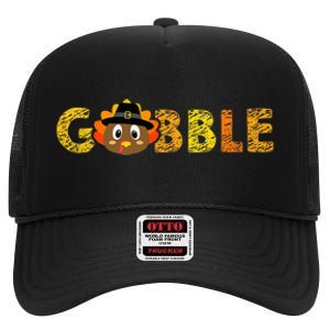 Cute Gobble Gobble Turkey Pilgrim Little Thanksgiving High Crown Mesh Back Trucker Hat