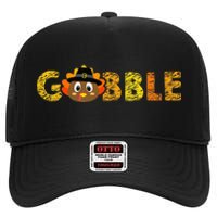 Cute Gobble Gobble Turkey Pilgrim Little Thanksgiving High Crown Mesh Back Trucker Hat