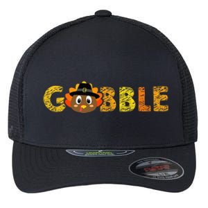 Cute Gobble Gobble Turkey Pilgrim Little Thanksgiving Flexfit Unipanel Trucker Cap