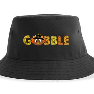 Cute Gobble Gobble Turkey Pilgrim Little Thanksgiving Sustainable Bucket Hat