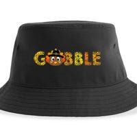 Cute Gobble Gobble Turkey Pilgrim Little Thanksgiving Sustainable Bucket Hat