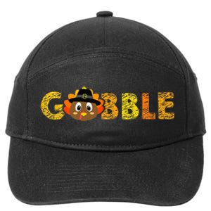 Cute Gobble Gobble Turkey Pilgrim Little Thanksgiving 7-Panel Snapback Hat