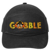 Cute Gobble Gobble Turkey Pilgrim Little Thanksgiving 7-Panel Snapback Hat