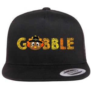 Cute Gobble Gobble Turkey Pilgrim Little Thanksgiving Flat Bill Trucker Hat