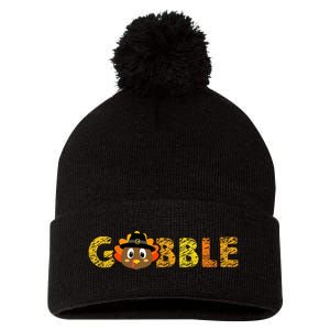 Cute Gobble Gobble Turkey Pilgrim Little Thanksgiving Pom Pom 12in Knit Beanie