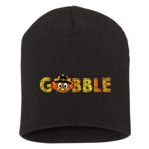 Cute Gobble Gobble Turkey Pilgrim Little Thanksgiving Short Acrylic Beanie