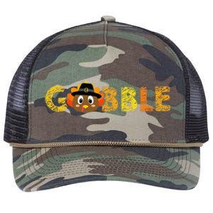 Cute Gobble Gobble Turkey Pilgrim Little Thanksgiving Retro Rope Trucker Hat Cap