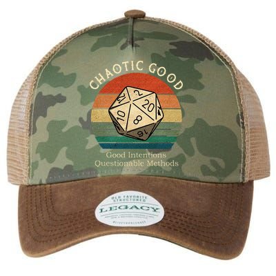 Chaotic Good Good Intentions Questionable Methods Vintage Legacy Tie Dye Trucker Hat