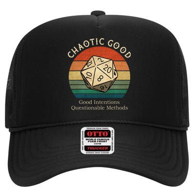 Chaotic Good Good Intentions Questionable Methods Vintage High Crown Mesh Back Trucker Hat