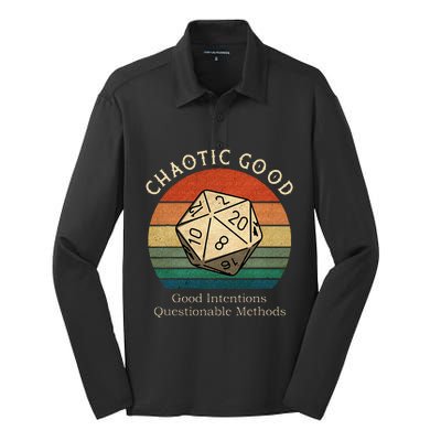 Chaotic Good Good Intentions Questionable Methods Vintage Silk Touch Performance Long Sleeve Polo