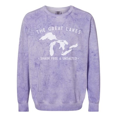 Cool Gift Great Lakes Shark Free And Unsalted Funny Vintage Colorblast Crewneck Sweatshirt