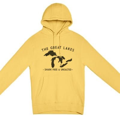 Cool Gift Great Lakes Shark Free And Unsalted Funny Vintage Premium Pullover Hoodie