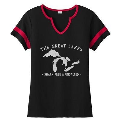 Cool Gift Great Lakes Shark Free And Unsalted Funny Vintage Ladies Halftime Notch Neck Tee