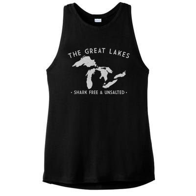 Cool Gift Great Lakes Shark Free And Unsalted Funny Vintage Ladies PosiCharge Tri-Blend Wicking Tank