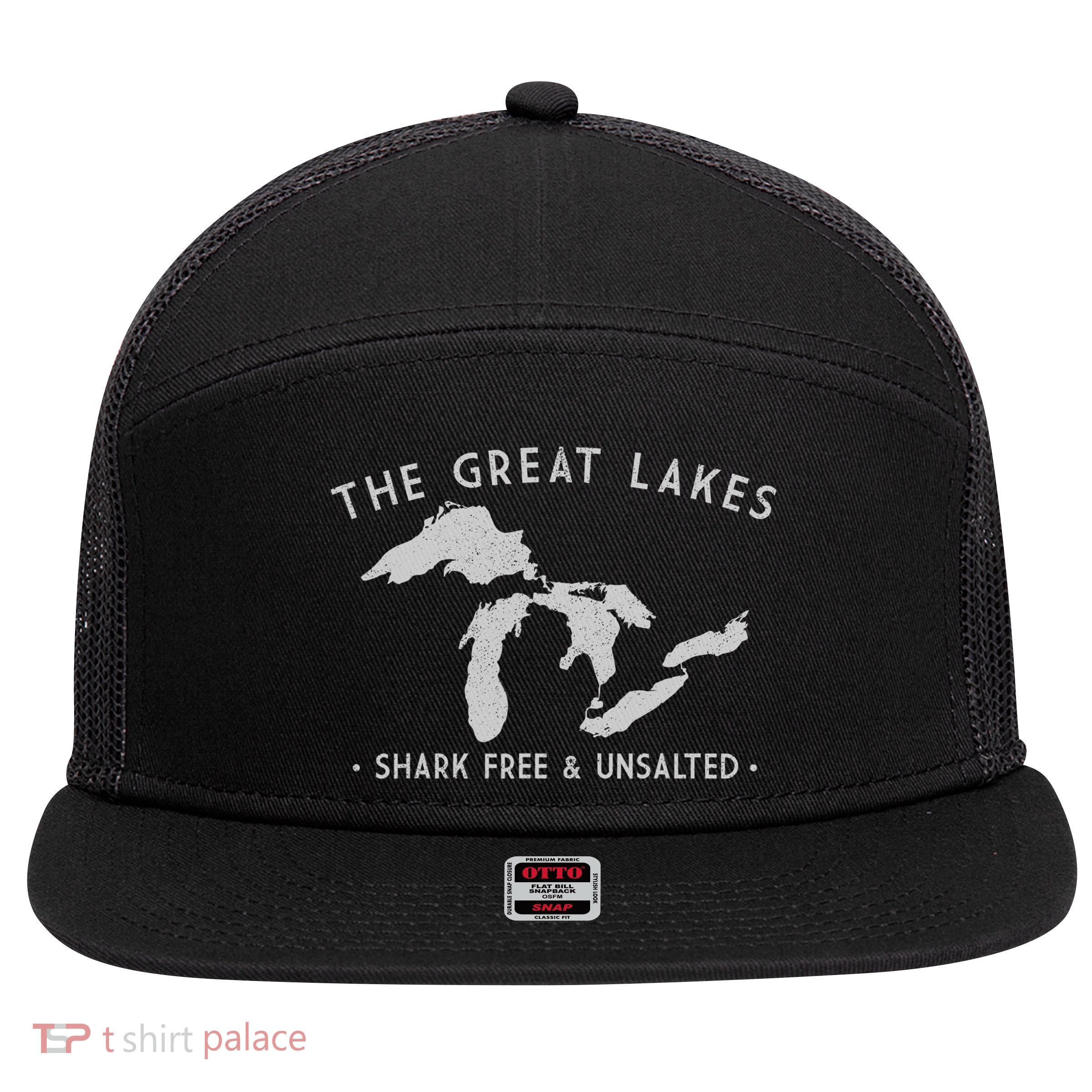 Cool Gift Great Lakes Shark Free And Unsalted Funny Vintage 7 Panel Mesh Trucker Snapback Hat