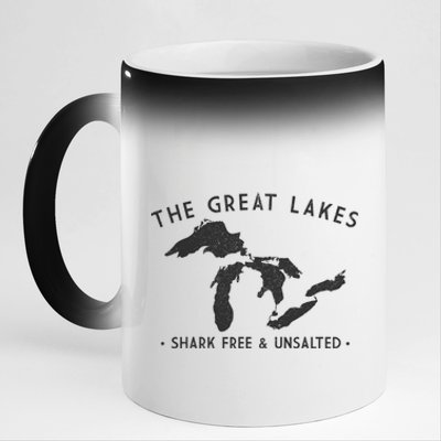 Cool Gift Great Lakes Shark Free And Unsalted Funny Vintage 11oz Black Color Changing Mug