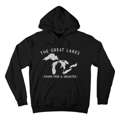 Cool Gift Great Lakes Shark Free And Unsalted Funny Vintage Hoodie