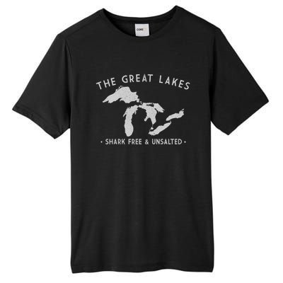 Cool Gift Great Lakes Shark Free And Unsalted Funny Vintage Tall Fusion ChromaSoft Performance T-Shirt