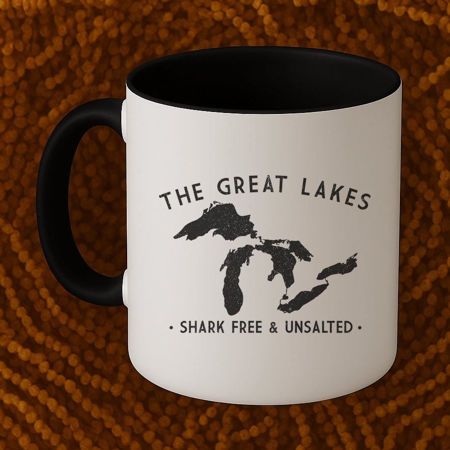 Cool Gift Great Lakes Shark Free And Unsalted Funny Vintage Mug
