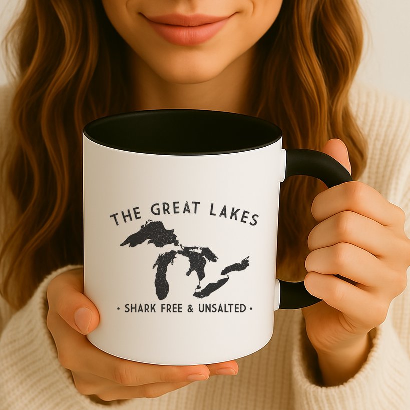 Cool Gift Great Lakes Shark Free And Unsalted Funny Vintage Mug