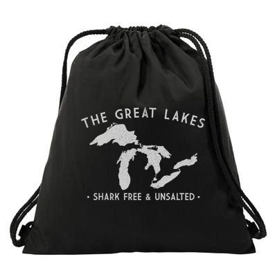 Cool Gift Great Lakes Shark Free And Unsalted Funny Vintage Drawstring Bag