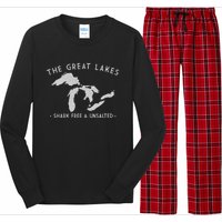 Cool Gift Great Lakes Shark Free And Unsalted Funny Vintage Long Sleeve Pajama Set