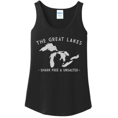 Cool Gift Great Lakes Shark Free And Unsalted Funny Vintage Ladies Essential Tank