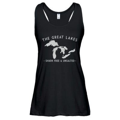 Cool Gift Great Lakes Shark Free And Unsalted Funny Vintage Ladies Essential Flowy Tank