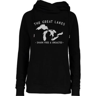 Cool Gift Great Lakes Shark Free And Unsalted Funny Vintage Womens Funnel Neck Pullover Hood