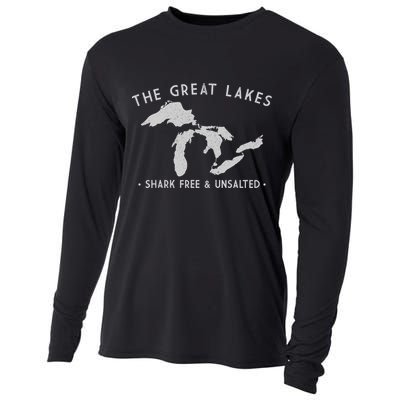 Cool Gift Great Lakes Shark Free And Unsalted Funny Vintage Cooling Performance Long Sleeve Crew